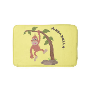Cute happy baby orangutan cartoon illustration bath mat