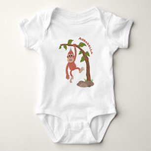 Cute happy baby orangutan cartoon illustration bodysuit