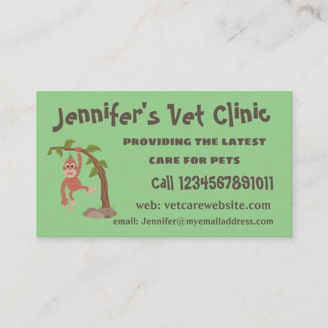 Cute happy baby orangutan cartoon illustration business card (Front)