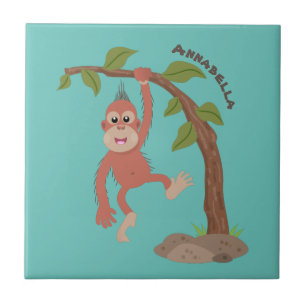 Cute happy baby orangutan cartoon illustration ceramic tile