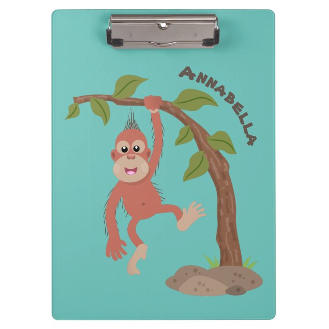 Cute happy baby orangutan cartoon illustration clipboard (Front)