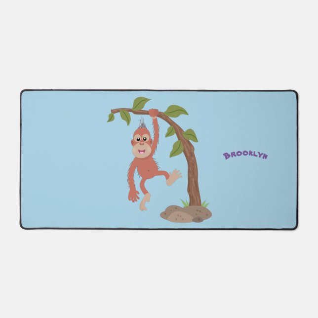 Cute happy baby orangutan cartoon illustration desk mat (Front)