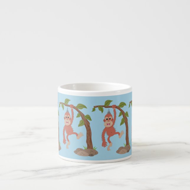 Cute happy baby orangutan cartoon illustration espresso cup (Front)