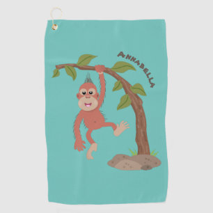 Cute happy baby orangutan cartoon illustration golf towel
