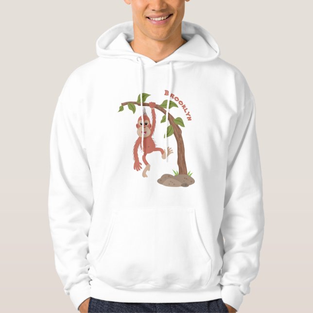 Cute happy baby orangutan cartoon illustration hoodie (Front)