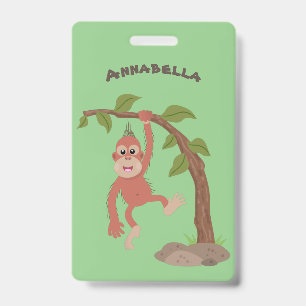 Cute happy baby orangutan cartoon illustration ID badge