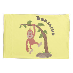 Cute happy baby orangutan cartoon illustration pillowcase