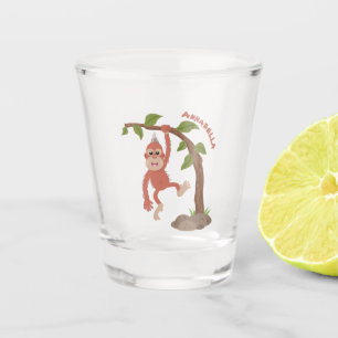 Cute happy baby orangutan cartoon illustration  shot glass
