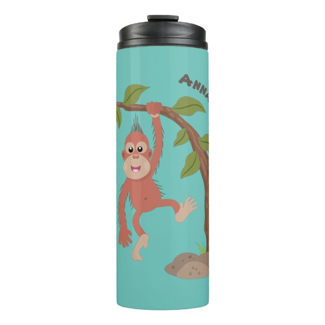 Cute happy baby orangutan cartoon illustration thermal tumbler (Front)