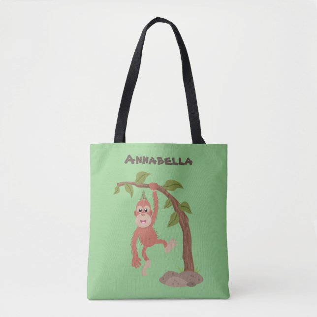 Cute happy baby orangutan cartoon illustration tote bag (Front)