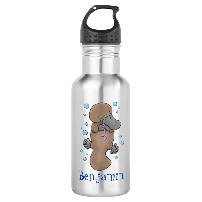 Cute happy baby platypus cartoon illustration 532 ml water bottle (Front)