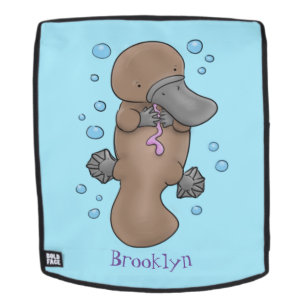 Cute happy baby platypus cartoon illustration backpack