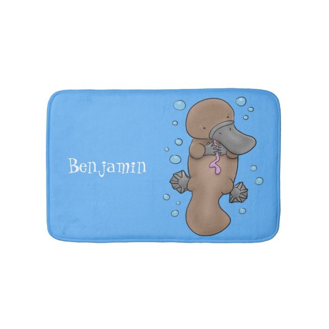 Cute happy baby platypus cartoon illustration bath mat (Front)