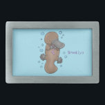 Cute happy baby platypus cartoon illustration belt buckle<br><div class="desc">For platypus lovers! This happy baby platypus with bubbles in cartoon illustration style and is great fun.</div>