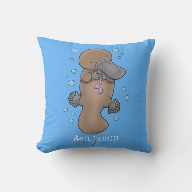 Cute happy baby platypus cartoon illustration cushion (Front)