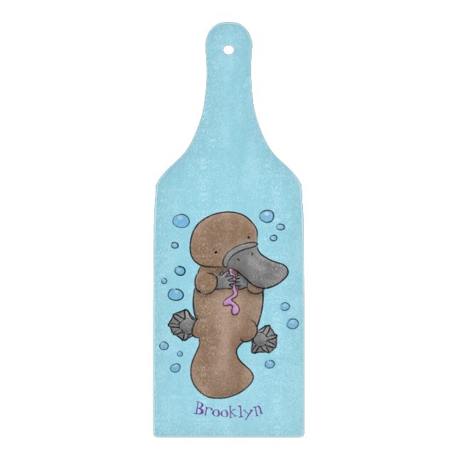 Cute happy baby platypus cartoon illustration cutting board (Front)