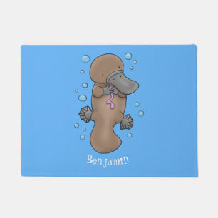 Cute happy baby platypus cartoon illustration doormat