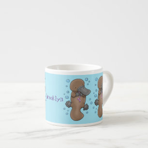 Cute happy baby platypus cartoon illustration espresso cup