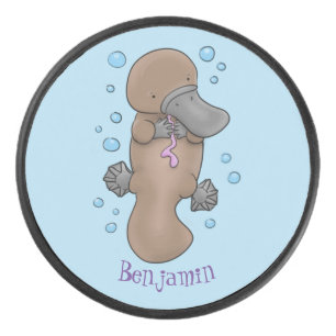 Cute happy baby platypus cartoon illustration hockey puck