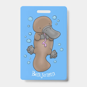 Cute happy baby platypus cartoon illustration ID badge