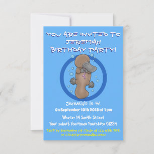 Cute happy baby platypus cartoon illustration invitation