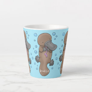 Cute happy baby platypus cartoon illustration latte mug