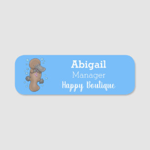 Cute happy baby platypus cartoon illustration name tag