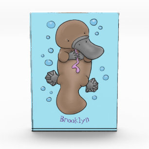 Cute happy baby platypus cartoon illustration photo block