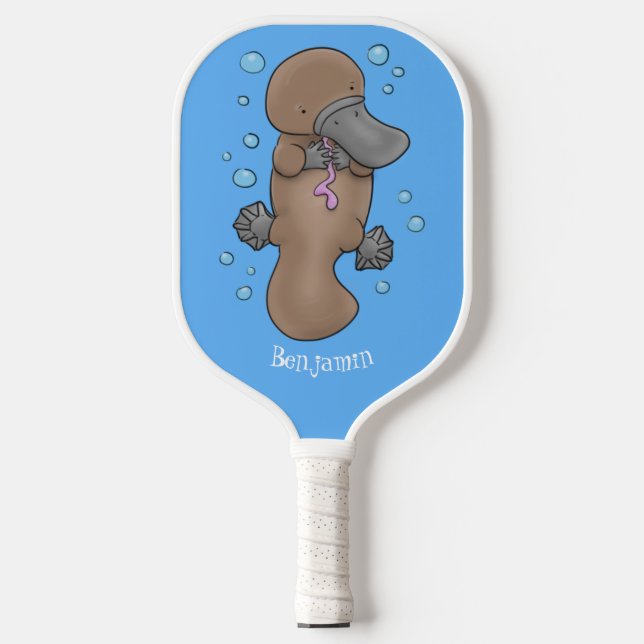 Cute happy baby platypus cartoon illustration pickleball paddle (Front)