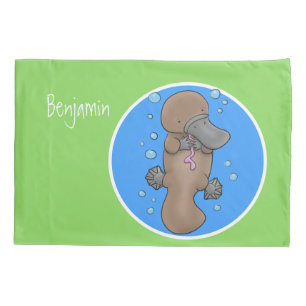 Cute happy baby platypus cartoon illustration pillowcase