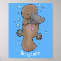 Cute happy baby platypus cartoon illustration