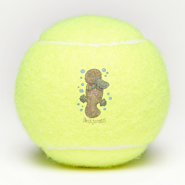 Cute happy baby platypus cartoon illustration  tennis balls (Front)