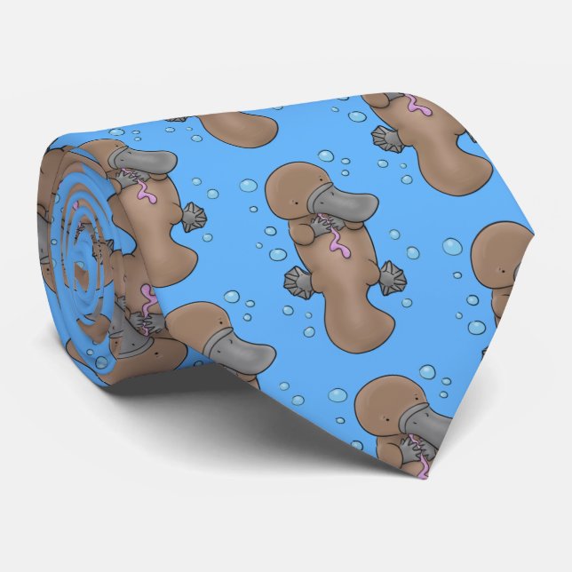 Cute happy baby platypus cartoon illustration tie (Rolled)