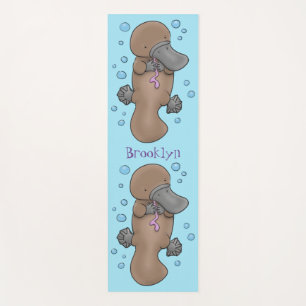 Cute happy baby platypus cartoon illustration yoga mat