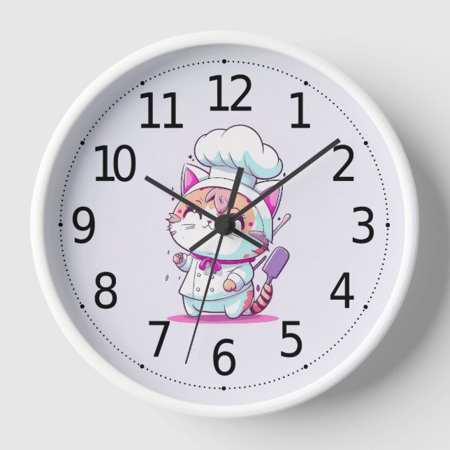 Cute Happy Baker Pastry Chef Cat Kitten | Clock (Front)
