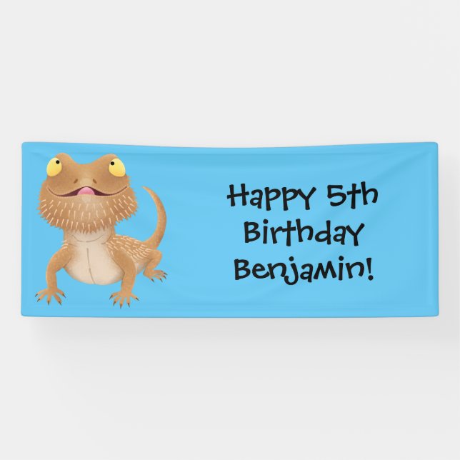 Cute happy bearded dragon lizard cartoon banner (Horizontal)