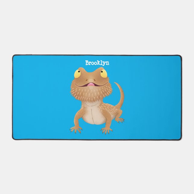 Cute happy bearded dragon lizard cartoon desk mat (Front)