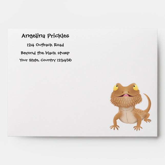 Cute happy bearded dragon lizard cartoon envelope (Front)