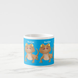 Cute happy bearded dragon lizard cartoon  espresso cup