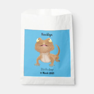 Cute happy bearded dragon lizard cartoon favour bag