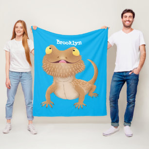 Cute happy bearded dragon lizard cartoon fleece blanket