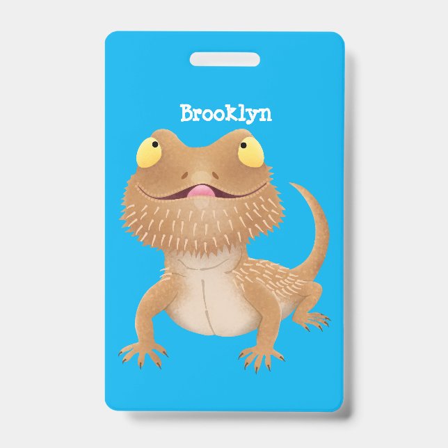 Cute happy bearded dragon lizard cartoon ID badge (Front)