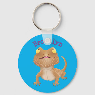 Cute happy bearded dragon lizard cartoon key ring