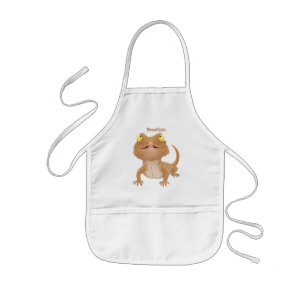 Cute happy bearded dragon lizard cartoon kids apron