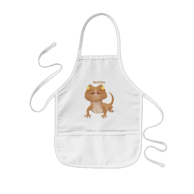 Cute happy bearded dragon lizard cartoon kids apron (Front)