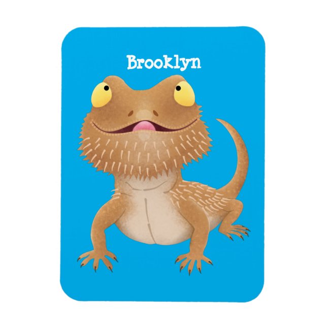 Cute happy bearded dragon lizard cartoon magnet (Vertical)