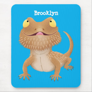 Cute happy bearded dragon lizard cartoon mouse pad