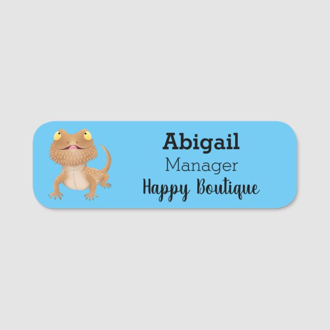Cute happy bearded dragon lizard cartoon name tag (Front)