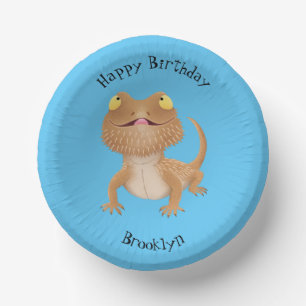 Cute happy bearded dragon lizard cartoon paper plate