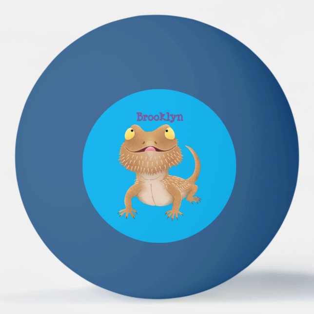 Cute happy bearded dragon lizard cartoon ping pong ball (Front)